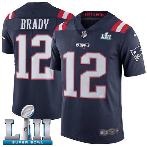 Men New England Patriots #12 Brady Blue Color Rush Limited 2018 Super Bowl NFL Jerseys